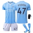 thumbnail image 6 of Mens/Youths Manchester City home stadium fan football uniform set, including jersey, pants, socks and protective gear, 6 of 6