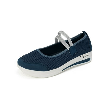

Lumento Women Platform Mary Jane Shoes Comfort Wedges Elastic Band Casual Shoe Breathable Pumps Blue 6.5