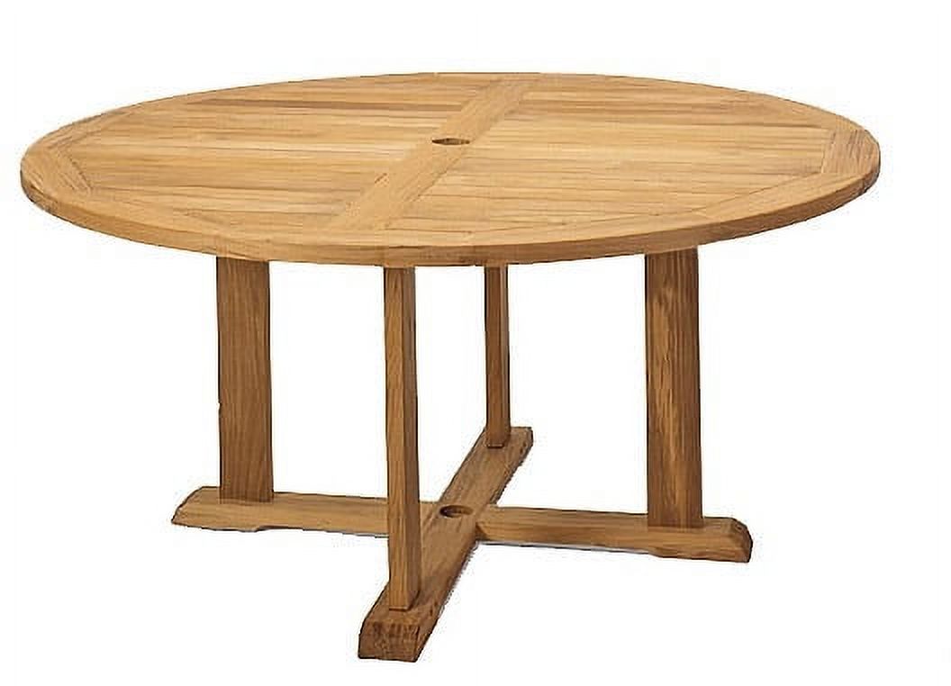 Teak Dining Set:4 Seater 5 Pc - 60" Round Table And 4 Multi Position Folding Reclining Warwick Arm Chairs Outdoor Patio Grade-A Teak Wood WholesaleTeak #WMDSWR1 - image 2 of 4
