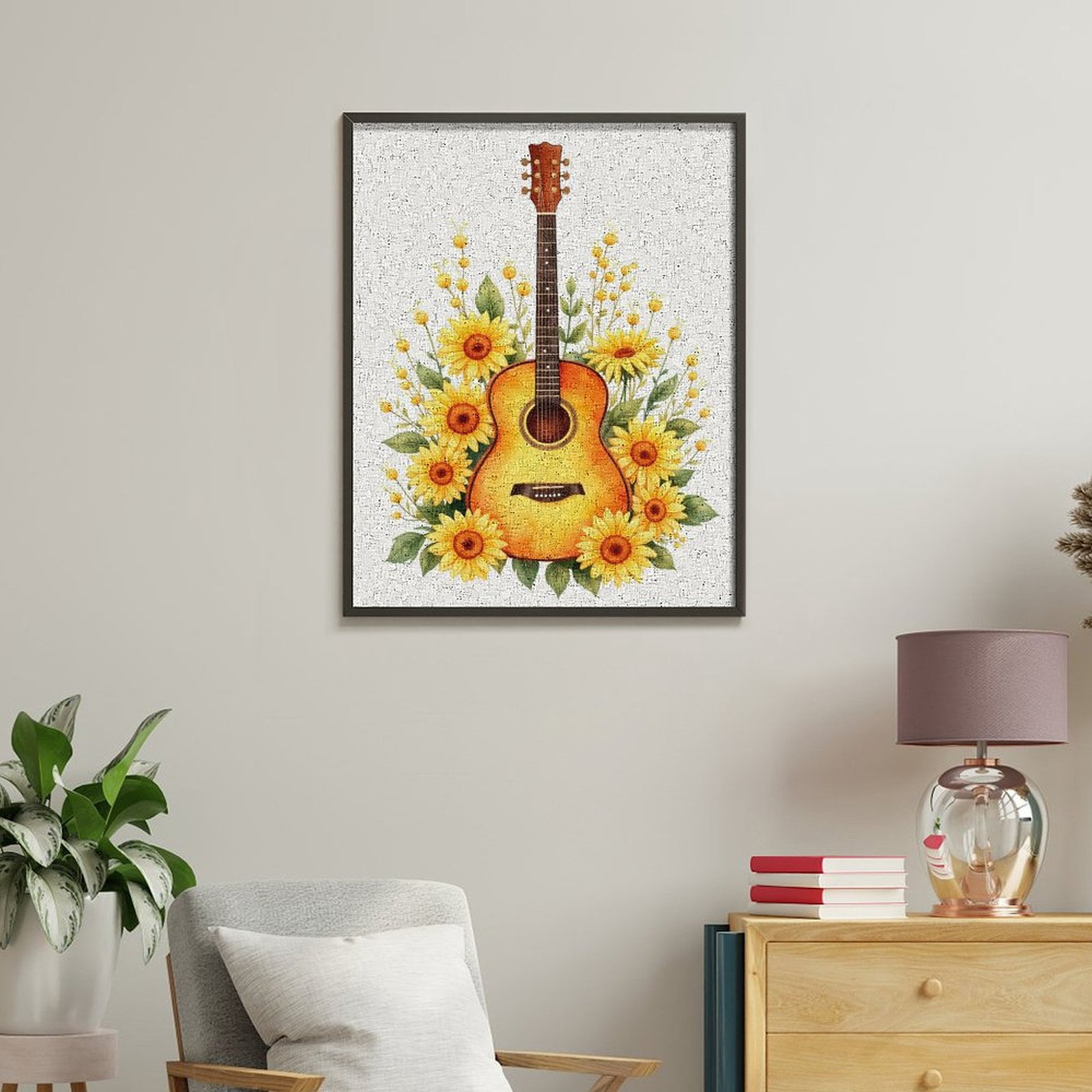 Paint By Numbers Kit for Adults Beginner - DIY Sunflowers Guitar Art Nature Music Canvas Painting Kits for Adults, Frameless Paint By Number for Adults for Home Wall Decor 16x20 Inch