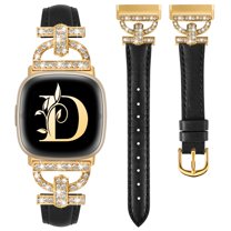 TOYOUTHS Leather Bands Compatible with Versa 4/Versa 3/Sense 2/Sense Band for Women, Dressy Bling Slim Leather Strap with D-shaped Diamonds Metal Buckle for Versa 4