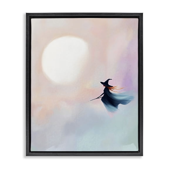 Stupell Industries Contemporary Witch Flying at Sunset Black Floating Frame Canvas Art, 17 x 21, by The Prints Vibe
