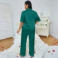thumbnail image 6 of Hearthz Women's Plus Size Pajamas Silk Satin Pajama Set Short Sleeve Shirt with Full-Length Pants Pjs Sleepwear Set Dark Green,XXXL, 6 of 6