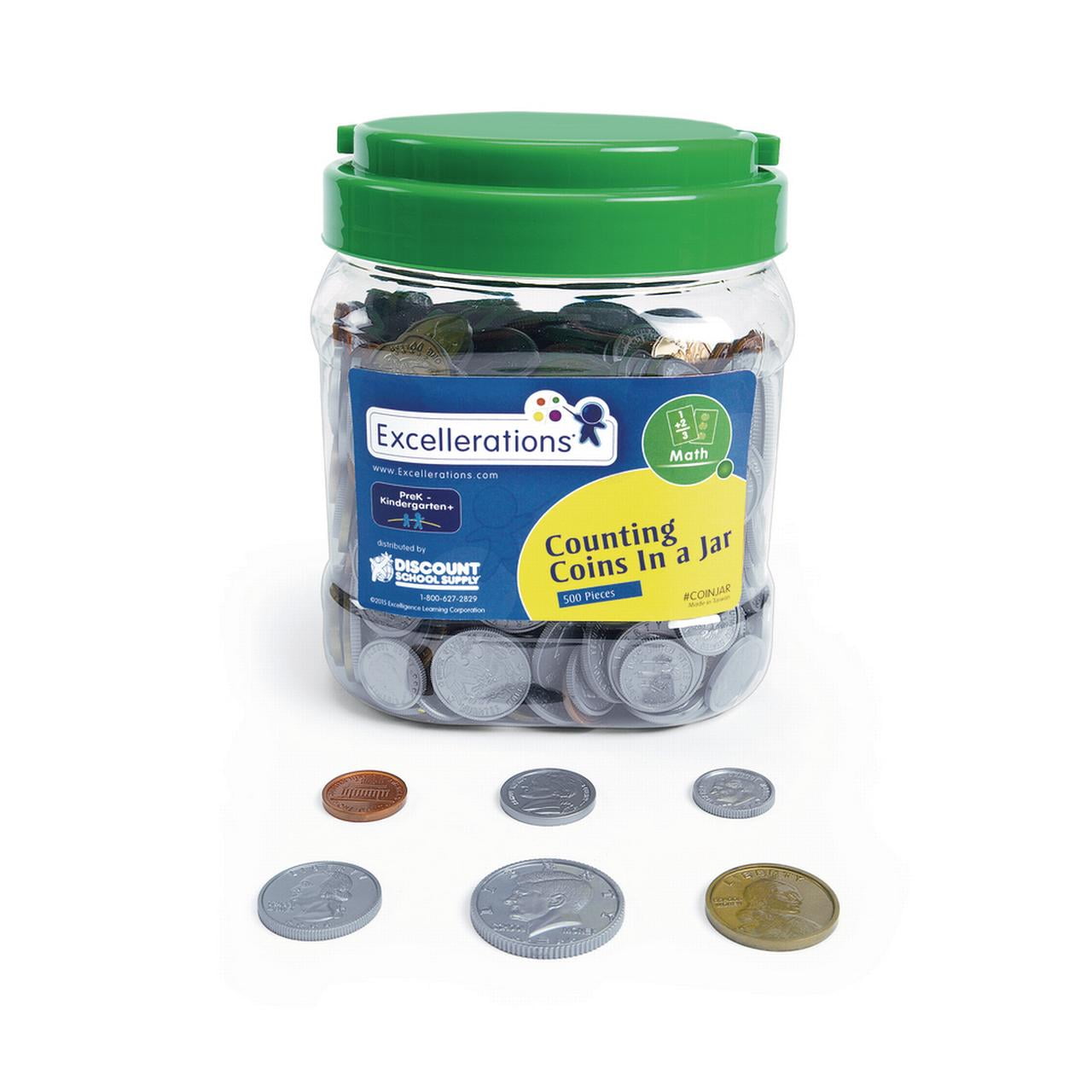 Excellerations Counting Coins Jar (Pack of 500 Coins), Early Math
