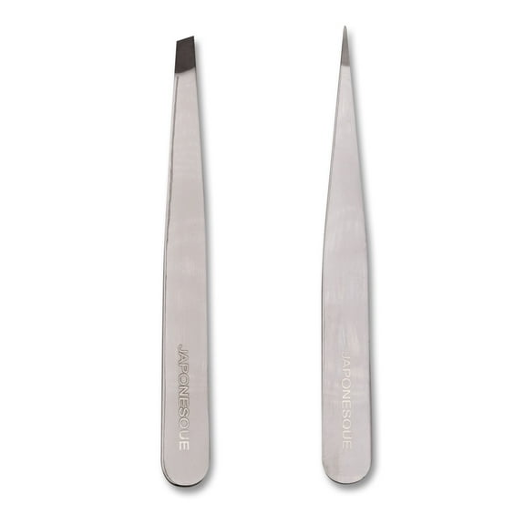 Japonesque Stainless Steel Sliver Point and Slant Tweezer, 2 Piece