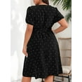 thumbnail image 5 of Women'S Plus Size Elegant Retro Polka Dot Waist Tie Square Neck Swing Dress Black XXL, 5 of 7