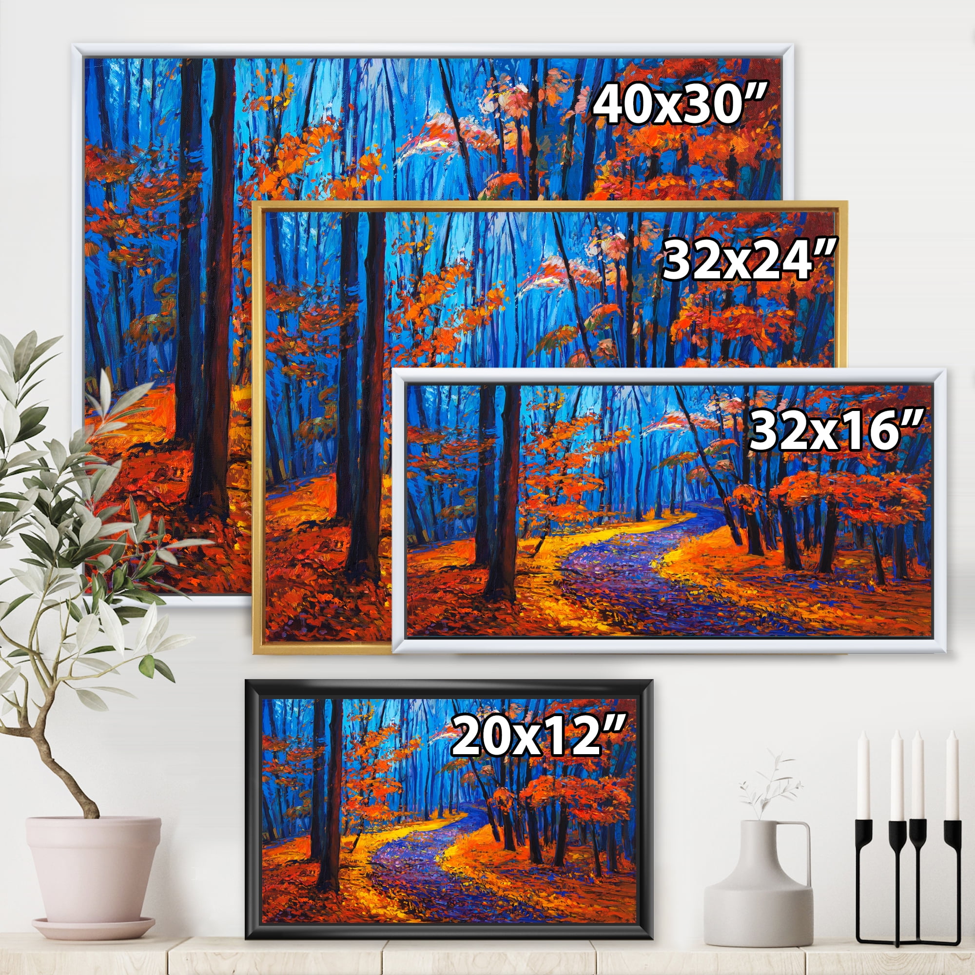 Designart 'Orange Autumn Landscape With Little Road I' Traditional Framed Canvas Wall Art Print