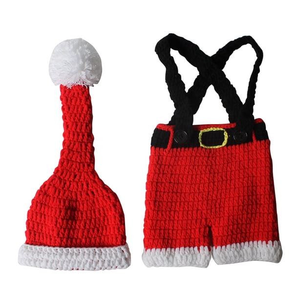 EeaseMX Conjunto de ropa tejida temática navideña Kit de vestuario Sombrero y pantalones Accesorios de fotografía para niños Niños Bebé