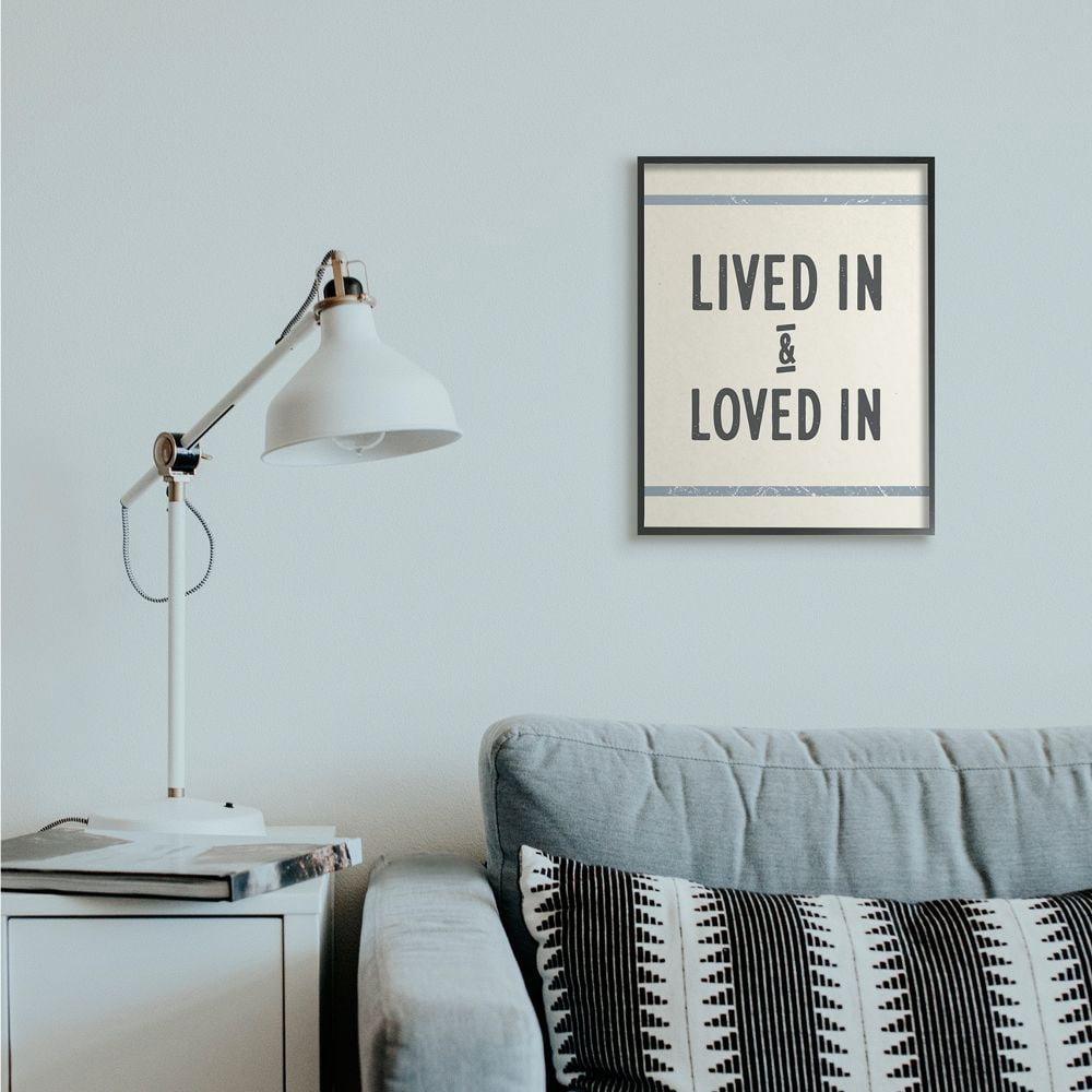 Stupell Industries Lived In Loved In Phrase Blue Bistro Stripe Black Framed by Daphne Polselli
