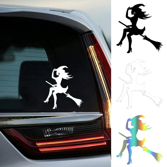Soumake Halloween Witch Car Sticker Flying Broom Weather-Resistant Self-Adhesive Auto Suv Motorbike Vehicle Window Body Wall Decoration Girls Deal Automobile Accessories