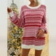 thumbnail image 2 of Vestido de suéter suelto con estampado de copos de nieve de manga larga clásico con cuello en O informal a la moda para mujer Pompotops hdfakjf582, 2 of 7