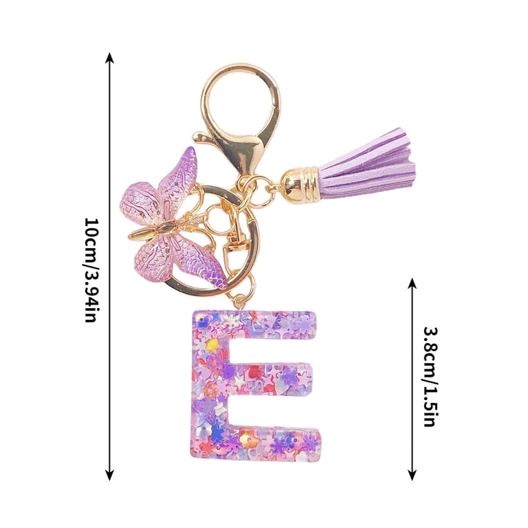 TTYY Initial Letter Keychain With Tassel - Personalized Purple Resin Gift For Women & Teen Girls, Letter W