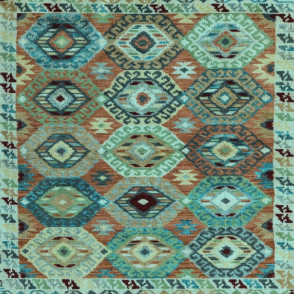 Ahgly Company Indoor Square Oriental Light Blue Modern Area Rugs, 5' Square