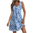 thumbnail image 1 of ZVAVZ Robes Grande Taille pour Femmes en Solde, Robe d'Été Bohème à Imprimé Floral, Mode Col en V Sans Manches, Robe Débardeur Évasée, Multicolore, S, 1 of 6