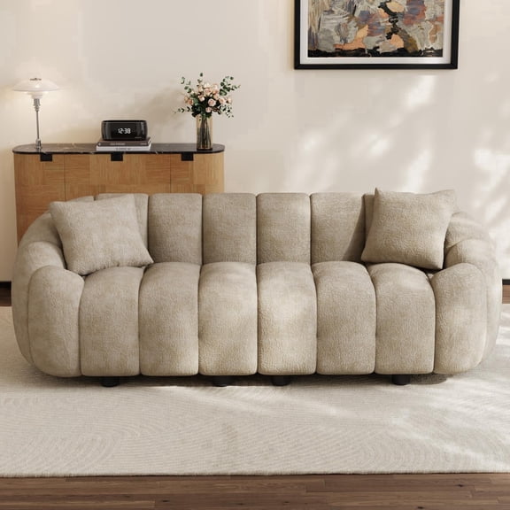 Wiilayok 91.5'' Cloud 3 Seater Couch,Chenille Curved Sofa Couch with Deep Seat,Pillow Arm,Comfy Sofa for Living Room Bedroom Office Apartment,Brown