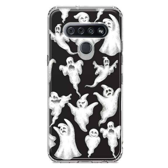 MUNDAZE LG K51 Shockproof Clear Hybrid Protective Phone Case Cute Halloween Spooky Floating Ghosts Horror Scary Cover