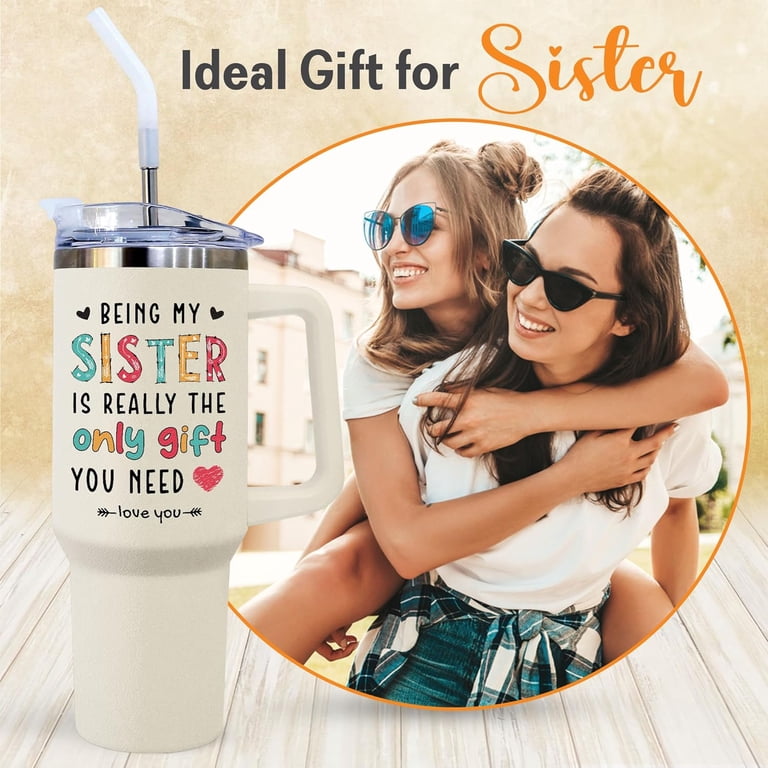 Joyloce Sister Gift Tumbler - 40 Oz Stainless Steel, Insulated, With "Love You Sis" Design, Double Lid, Great For Birthday & Christmas