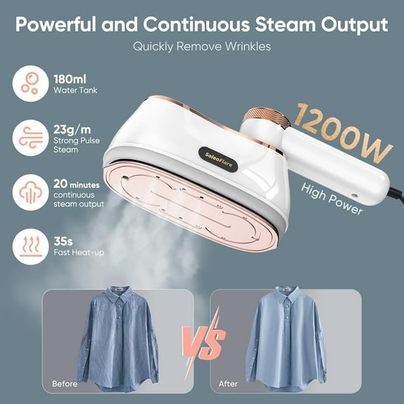 Steamer for Clothes & Iron 2in1, 1200W Travel Steam Iron, 5 Modes LCD, 180ml for 20 Min Steam,  141 Tests Passed, White, 120V