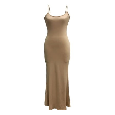 

XBTCLXEBCO Women s Sleeveless Fish Tail Dress Bodycon Solid Color Spaghetti Strap Long Skirt