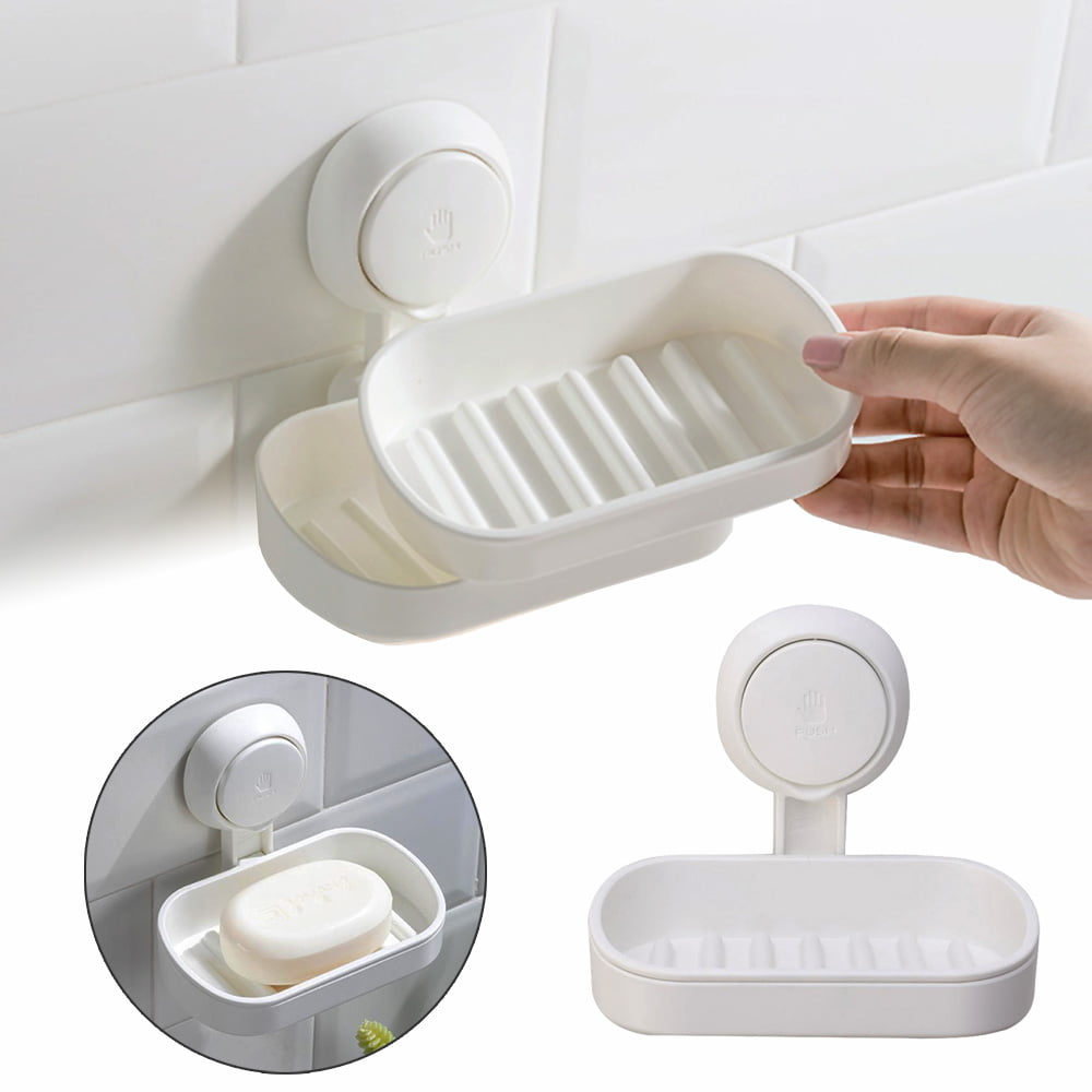 Plastic Double-Layer Soap Dish Holder Wall Mounted Suction Cup Holder Organizer 