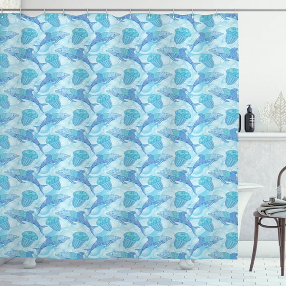 Ambesonne Jellyfish Shower Curtain, Dolphins Abstract Rounds, 69"Wx84"L, Pale Sky Blue Multicolor