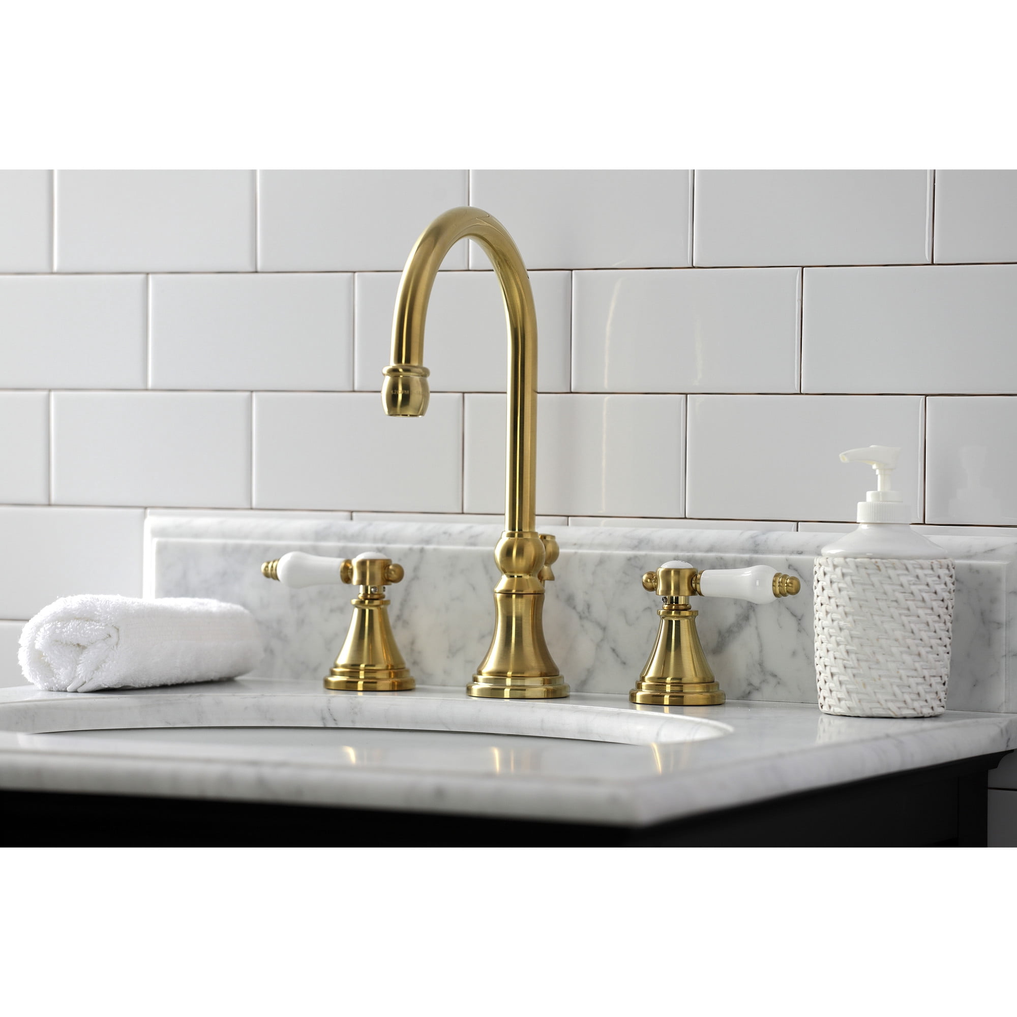 Kingston Brass KS2987BPL Bel-Air Widespread Bathroom Faucet with Brass Pop-Up, Brushed Brass