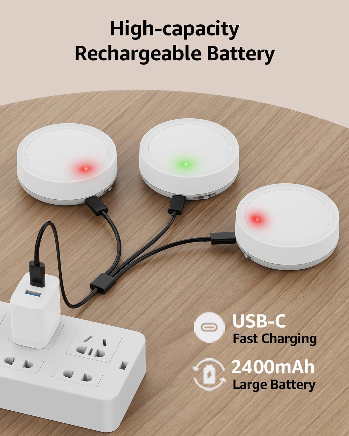 Rechargeable Puck Lights with Remote Control, 2400mAh Battery Operated Tap Light LED Stick On Lights for Closet Magnetic Night Light USB Display Shelf Lights Kitchen Under Cabinet Lighting Wireless