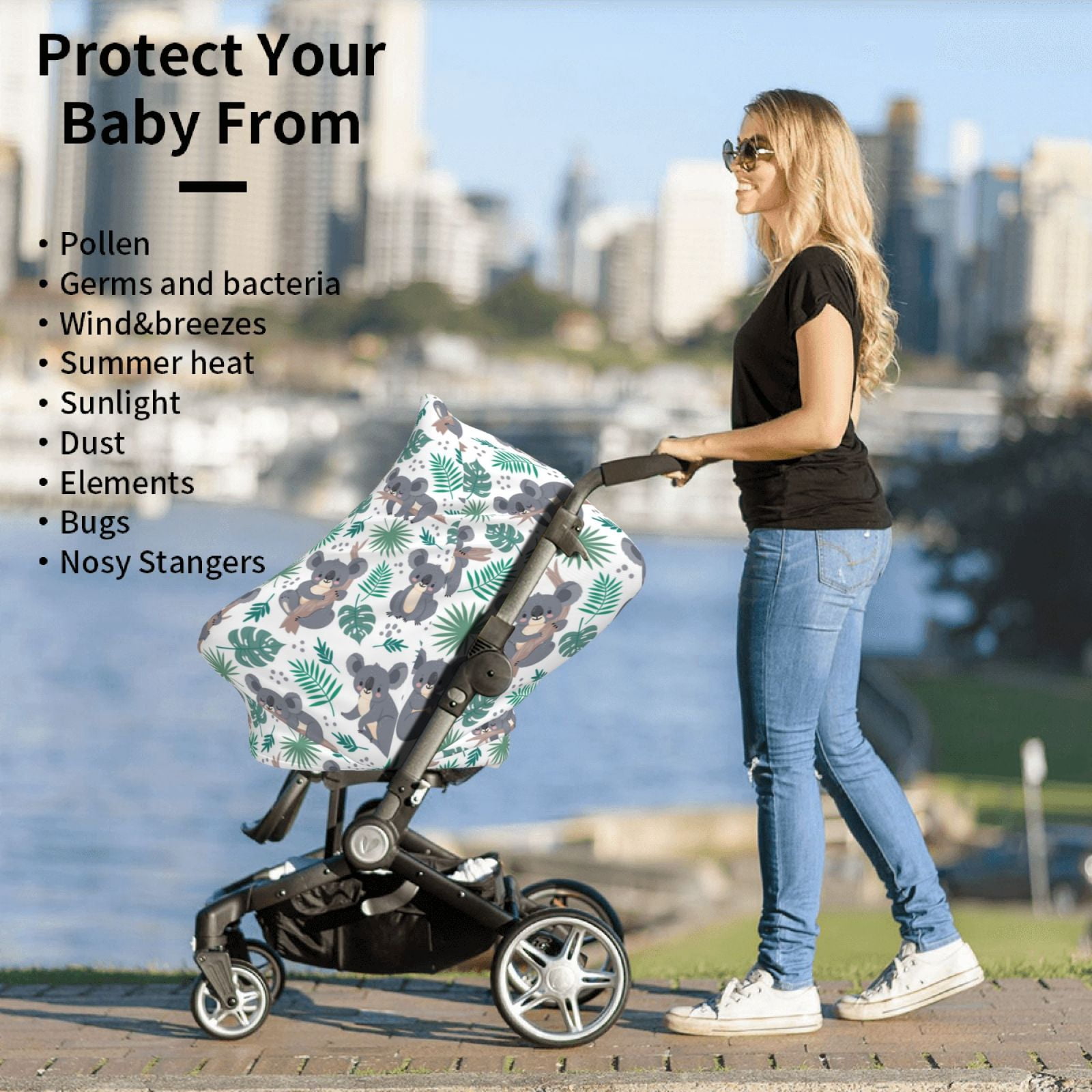 Fotbe Bears and Tropical Leaves Pattern Car Seat Covers for Babies, Nursing Breastfeeding Cover Infant Carseat Canopy, Soft Stretchy Carrier Cover