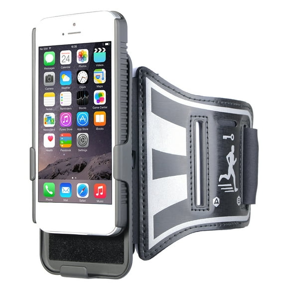 NAKEDCELLPHONE BLACK CASE COVER   ARMBAND STRAP COMBO FOR APPLE iPHONE SE 5 5s (ROTATING/REFLECTIVE/ADJUSTABLE)