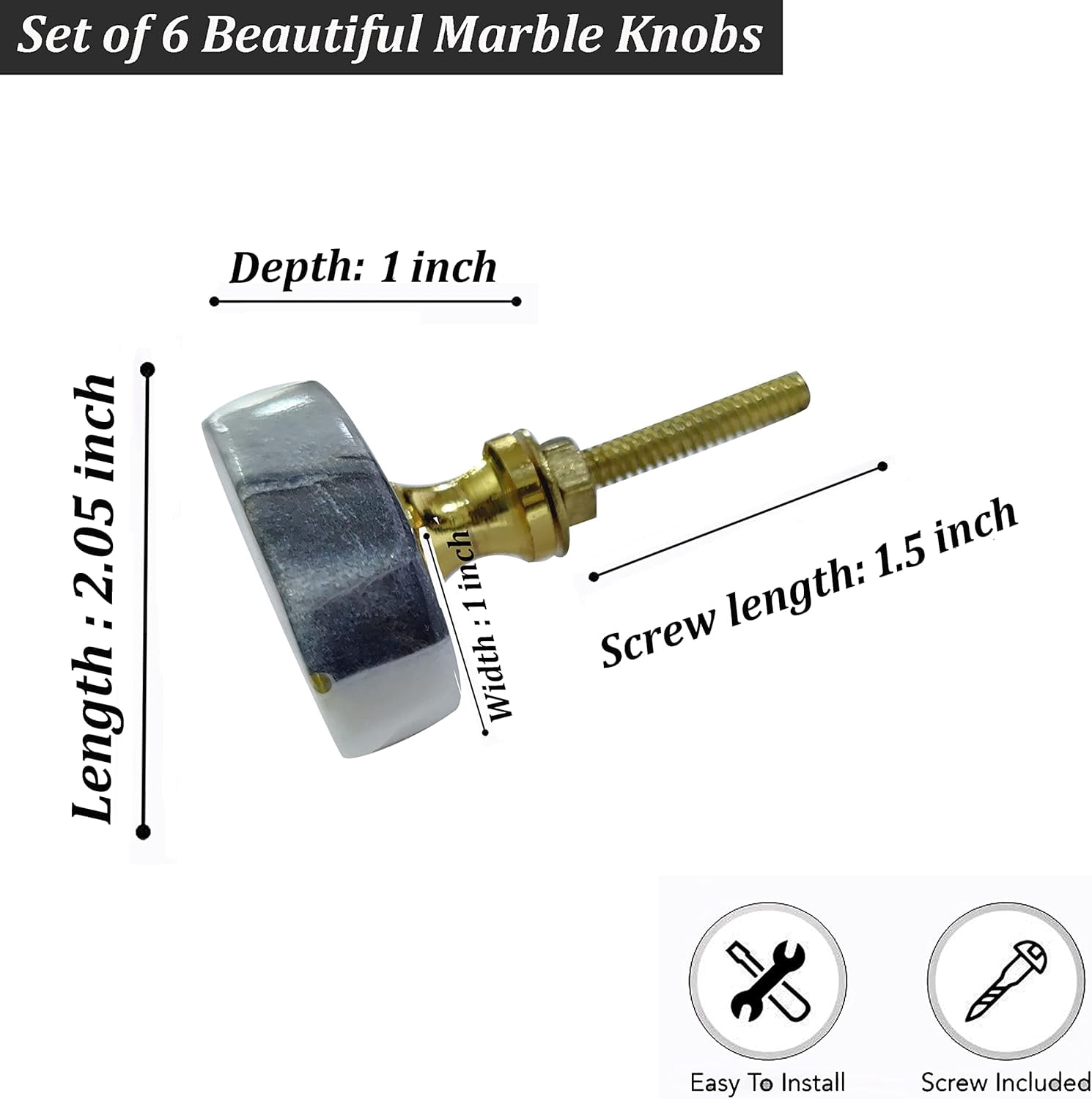 Set of 6 Adore Black Marble Cabinet Knobs by Perilla Home