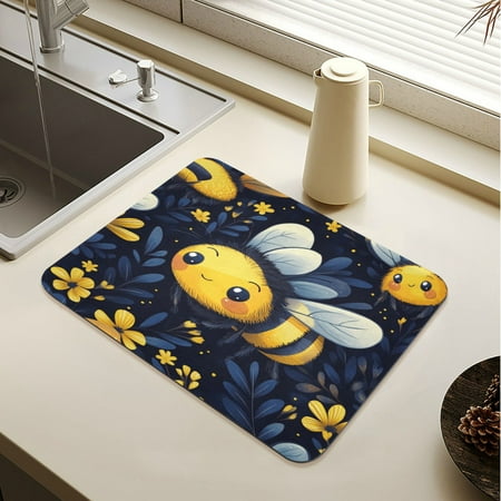 

Wobogo Cute Cartoon Bumble Bee Pattern Dish Drying Mats Diatomaceous Earth Super Absorbent Non-slip Rubber Sole 23.6×19.7in