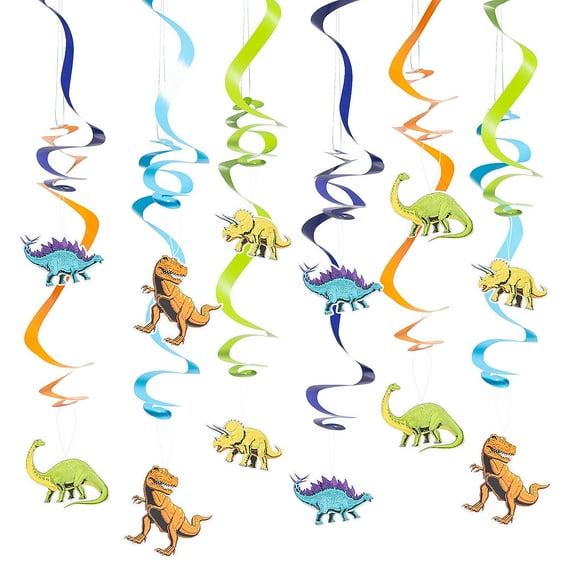 Fun Express Dinosaur Party Hanging Swirl Decorations - 12 Pc