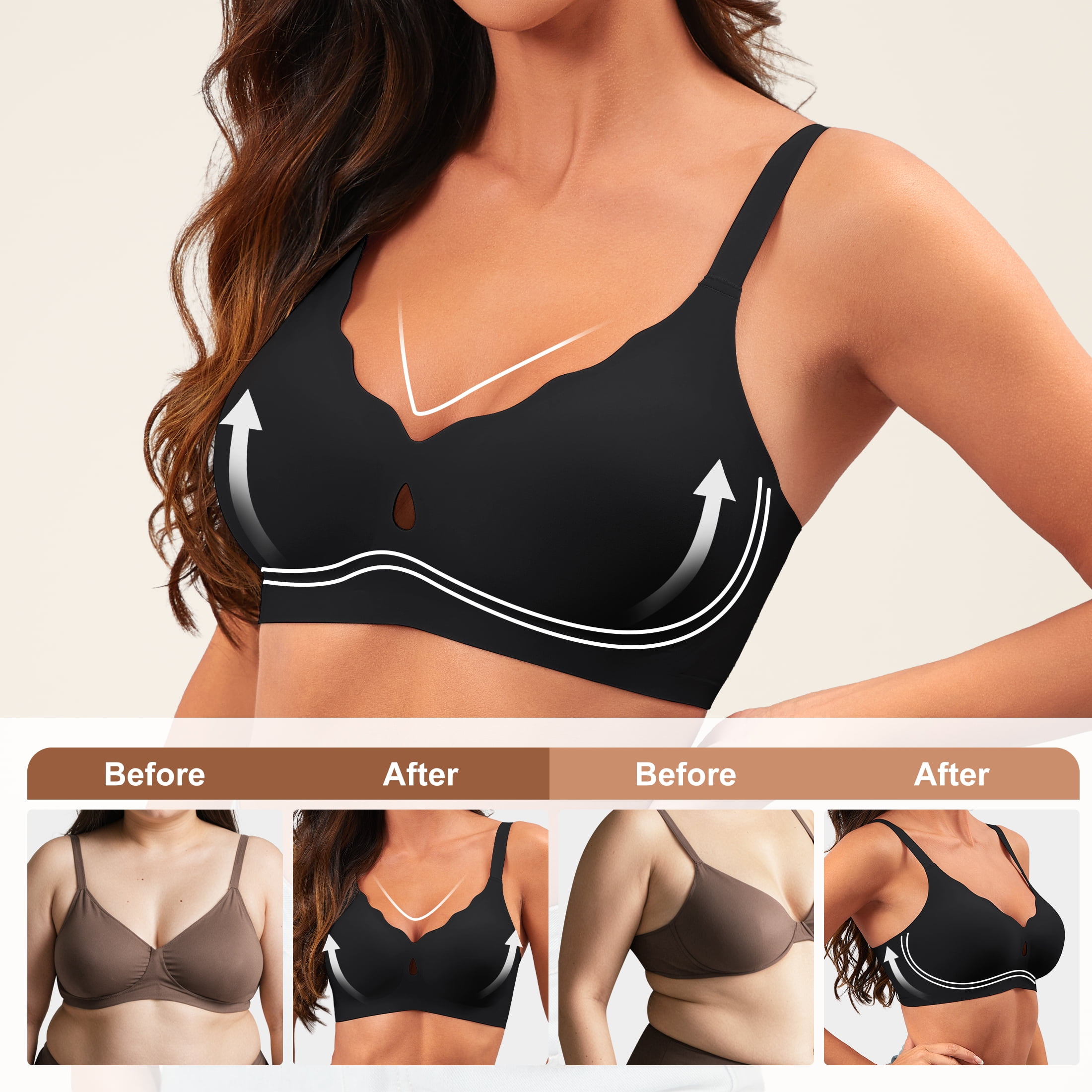 Qylux Wireless Bras for Women - No Underwire Push Up Bra, Seamless Full Coverage Bralette, Comfort Lift Support, Soft Everyday T-Shirt Bra Pack of 2