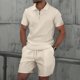 thumbnail image 5 of Conjunto de Pantalones Cortos para Hombre 2 Piezas Trajes de Color Sólido Medio Cremallera Camiseta Solapa, Traje de Pantalones Cortos de Ocio, 5 of 5