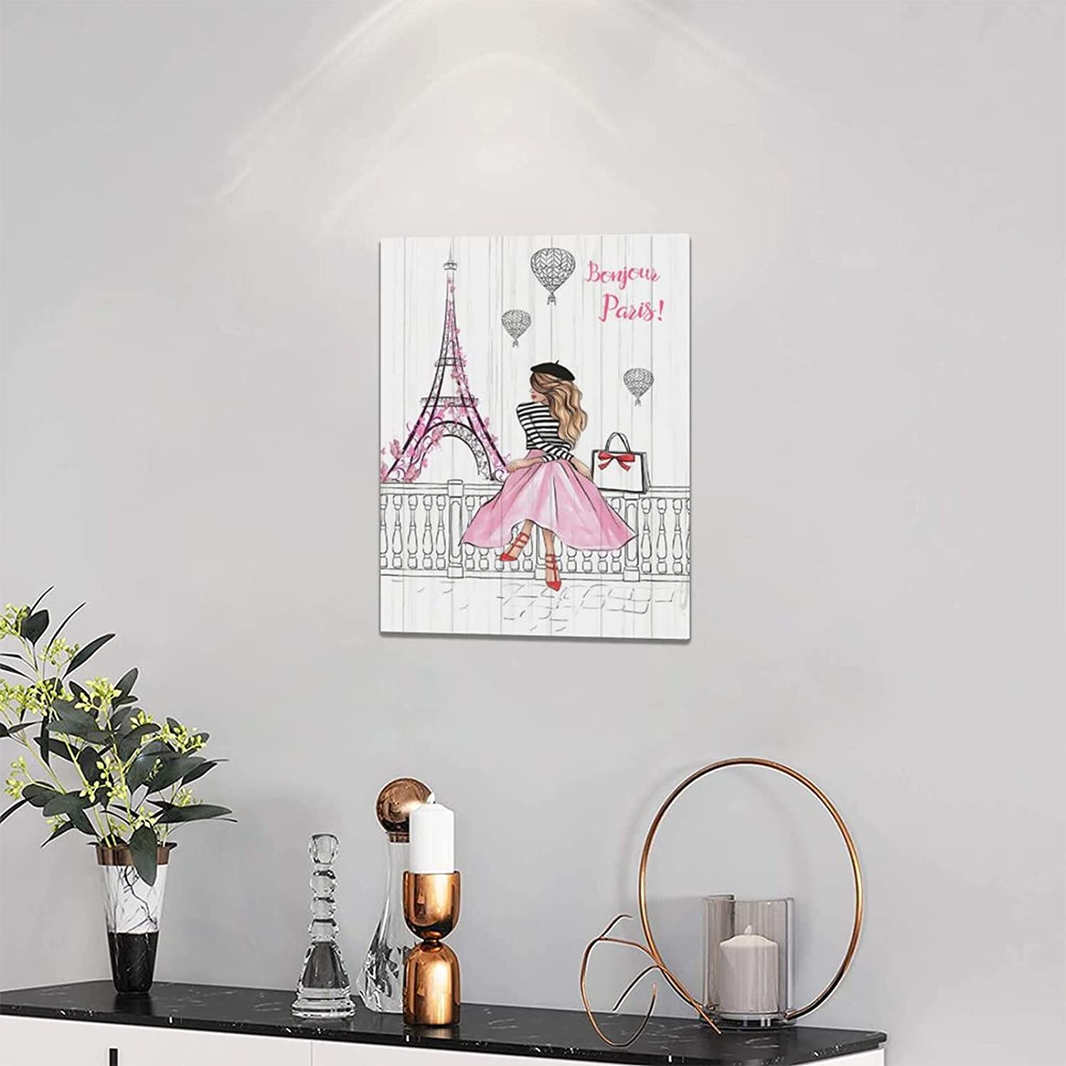 Pink Eiffel Tower Wall Art Romantic Paris Fashion Women Canvas Wall Decor  Butterfly Eiffel Tower Picture Painting Print Modern Atwork For Girls Women  Room Bathroom Office Framed Ready to Hang 12x16 