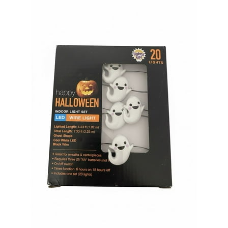 Happy Halloween Ghost Lights Led Indoor Light Set 20 Cool White 7.33ft Lights