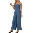 thumbnail image 4 of INSPIRE CHIC Linen Jumpsuits for Women's Casual Spaghetti Strap Sleeveless Wide Legs Rompers XS Dark Blue, 4 of 6