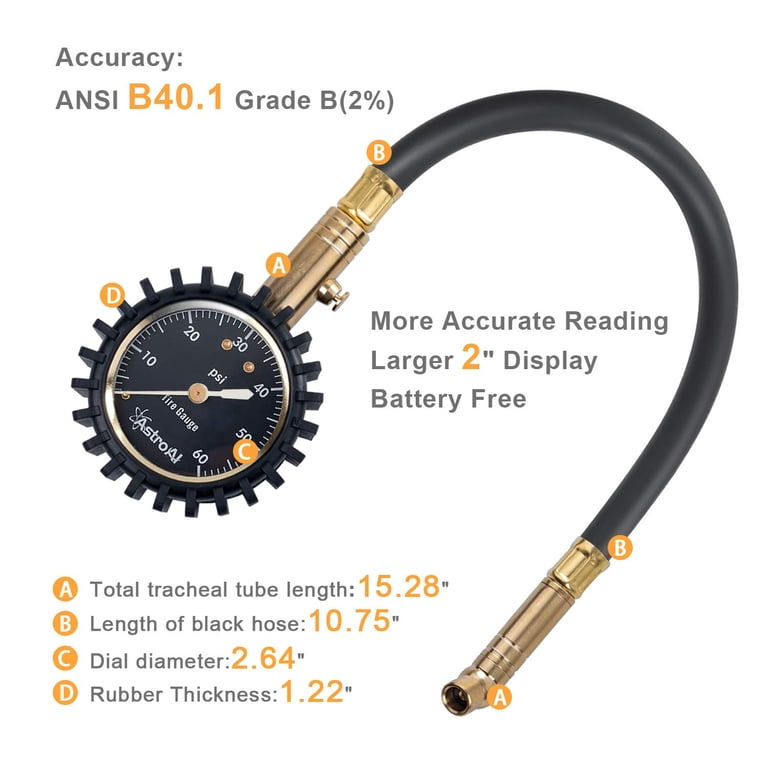 AstroAI Analog Tire Pressure Gauge, 60 PSI with Relief Valve photo 3