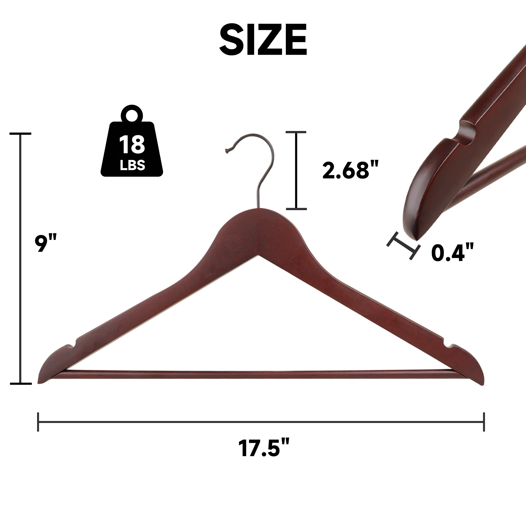 BP4U 36-Pack Premium Wooden Clothes Hangers with Clips, Solid Wood Skirt/Pant Hangers with Adjustable Clips for Suits, Dresses, Coats, Jackets, Trousers(Dark Cherry)