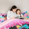 thumbnail image 4 of Castle Fairy Whimsical Princess Black Girl King Bedding 7pcs,Colorful Rainbow Butterfly Print King Bed in a Bag,Teal Pink Yellow,Pink Reversible, 4 of 7