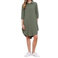 thumbnail image 2 of INSPIRE CHIC Button Down Shirt Dress for Women's Casual 3/4 Sleeve Collared Shirts Lightweight Cover Up Dresses XS Army Green, 2 of 6