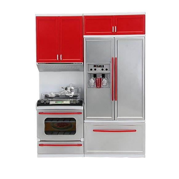 Toys Red Mini Kitchen Pretend Play Cooking Set Cabinet Stove Girls Toy Gift