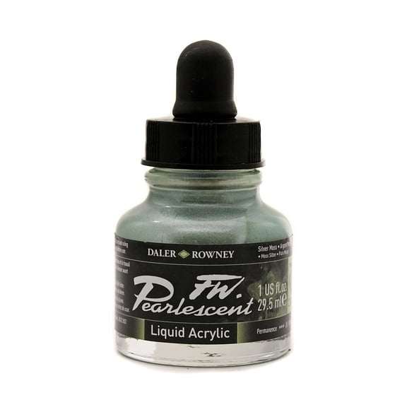 Daler-Rowney FW Pearlescent Liquid Acrylic, 1 oz. Bottle, Silver Moss