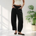 thumbnail image 2 of XIAONU Drawstring Elastic Waist Pants for Women Casual Loose Fit Barrel Leg Everyday Cropped Trousers, 2 of 4