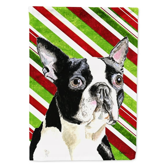Boston Terrier Candy Cane Holiday Christmas Flag Canvas House Size