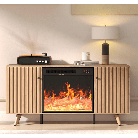 Manxile Modern Fireplace TV Stand for TVs Up to 70", Fluted Media Console Cabinet Entertainment Center for Living Room