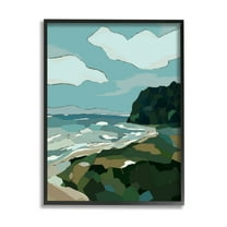 Stupell Industries Cloudy Blocked Beach Cliffs Landscape Graphic Art Black Framed Art Print Wall Art, Design by Nikita Jariwala