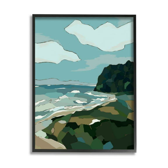 Stupell Industries Cloudy Blocked Beach Cliffs Landscape Graphic Art Black Framed Art Print Wall Art, Design by Nikita Jariwala