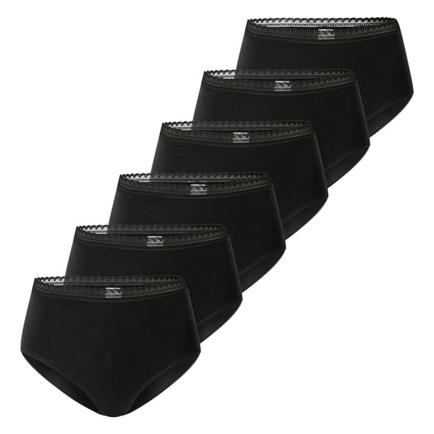 SCHIESSER Bragas midi para mujer, paquete de 6 - 6Pack Midi, algodón elástico, liso Negro M (Medium)