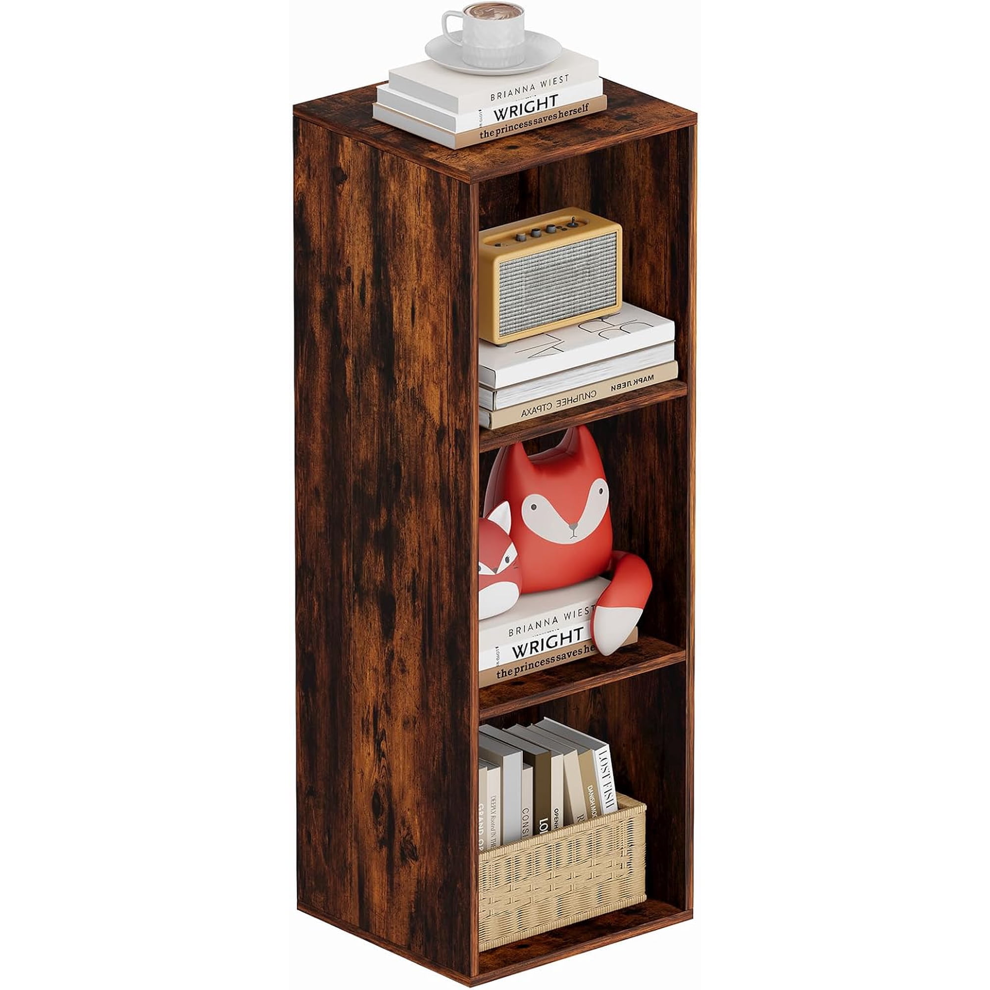 Book Shelf Wooden Cube Storage Organizer with 11 Open Cubes Stackable Bookcase for Room Divider Storage 3 Tier Bookshelf for Living Room Bedroom Office (Indonesian Antique Oak 3-Cube)